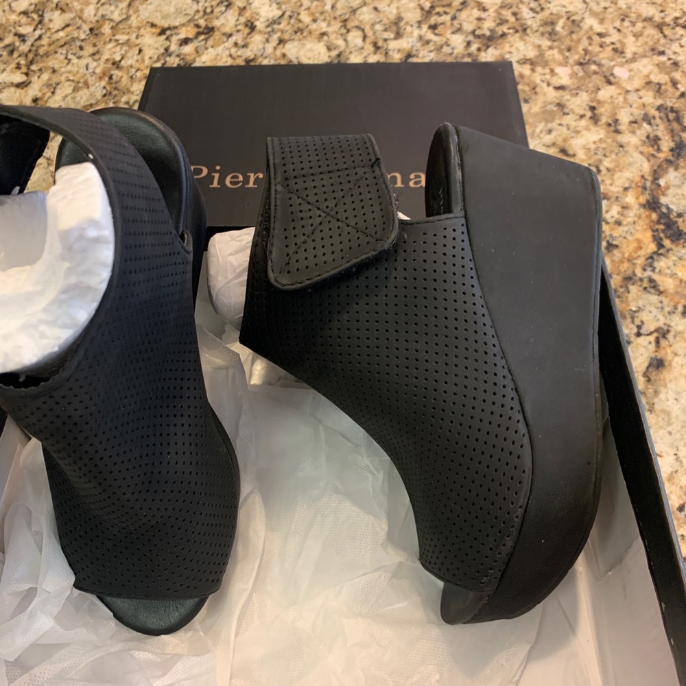 Platform Wedge Peep Toe Ankle Bootie,Black, - Picture 3 of 14